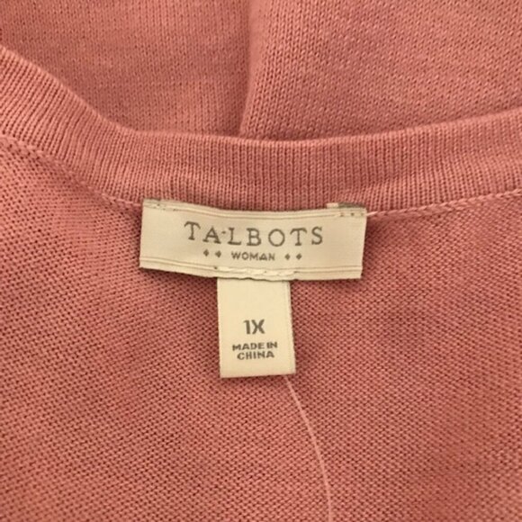NWT Talbots Women's Layered Look Pink Sweater With polka dot mock shirt trim 1X - Picture 10 of 13